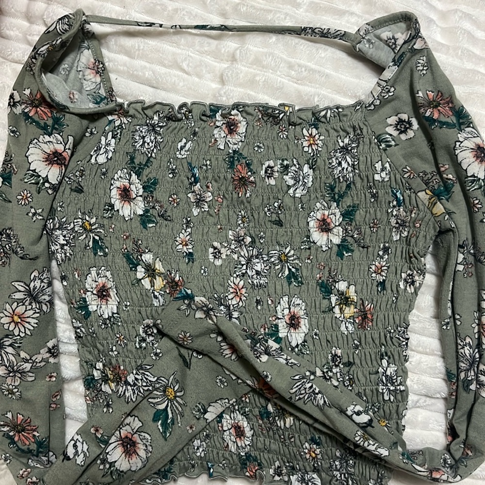 Green floral Crop top